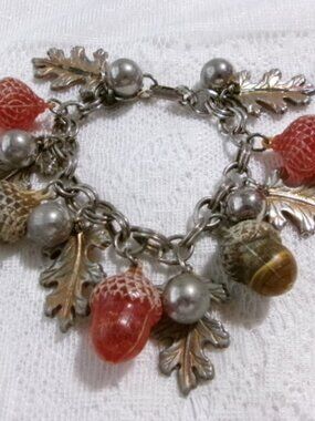 Vintage Fall Bracelet with Leaves, Acorn and Berries